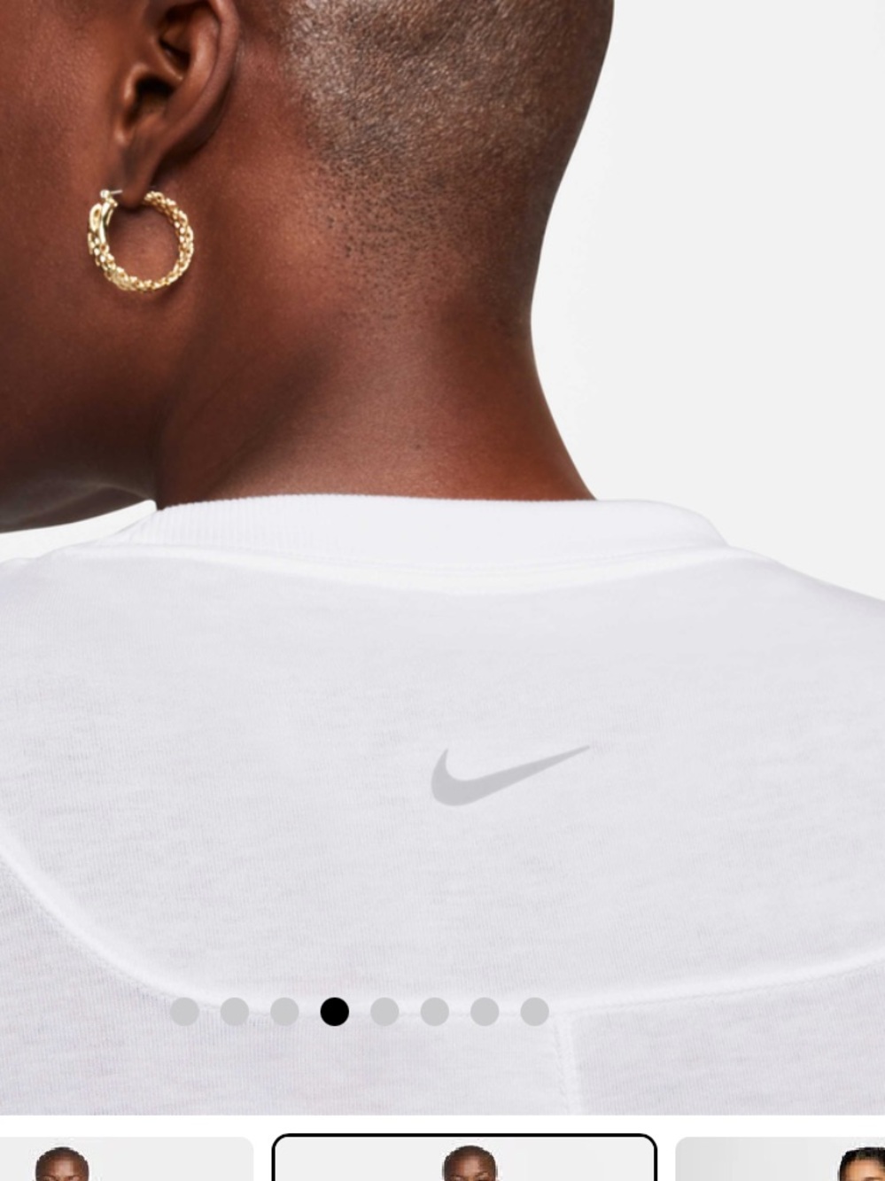 BNWT WOMENS NIKE DRI FIT RELAXED FIT WHITE TEE W/Grey swish on back Size Large